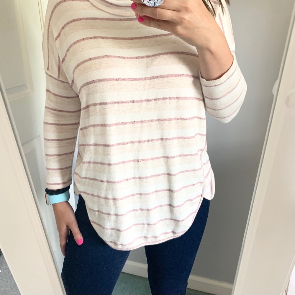 Lou and grey pink stripe cowlneck fleece